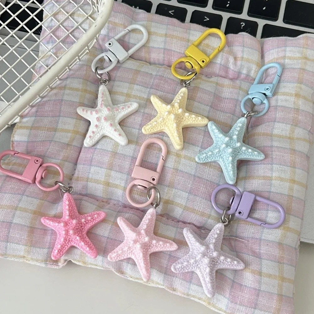 Vintage Macaron Color Starfish Keychain Hanging Design Mini Size Backpack Ornament Jewelry Style Pendant Accessory For Girls