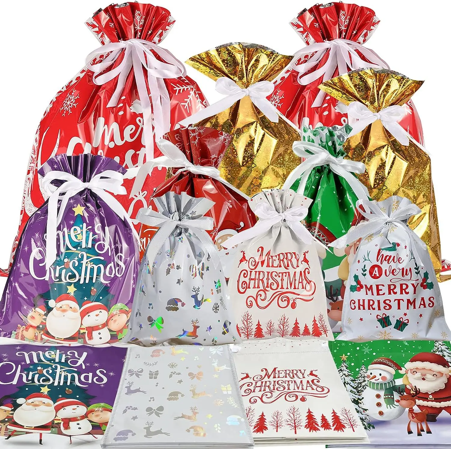 10Pcs Wesołych Świąt Torba na prezenty ze sznurkiem Duża torba na cukierki Torba na prezenty świąteczne Navidad Dekoracja domu