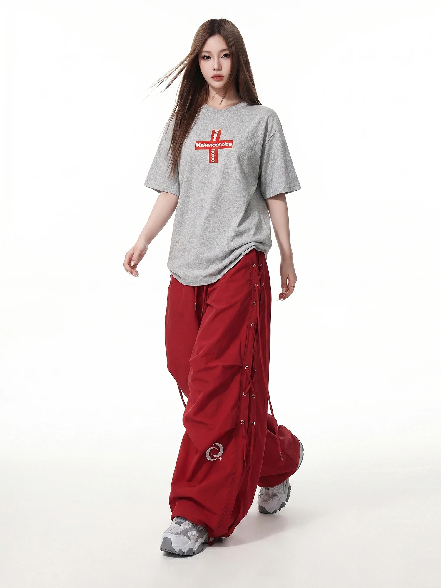 Retro American Cross Letter Print Splicing Color Block Short Sleeve T-Shirt Women Summer Loose Trendy Cotton round Neck Top