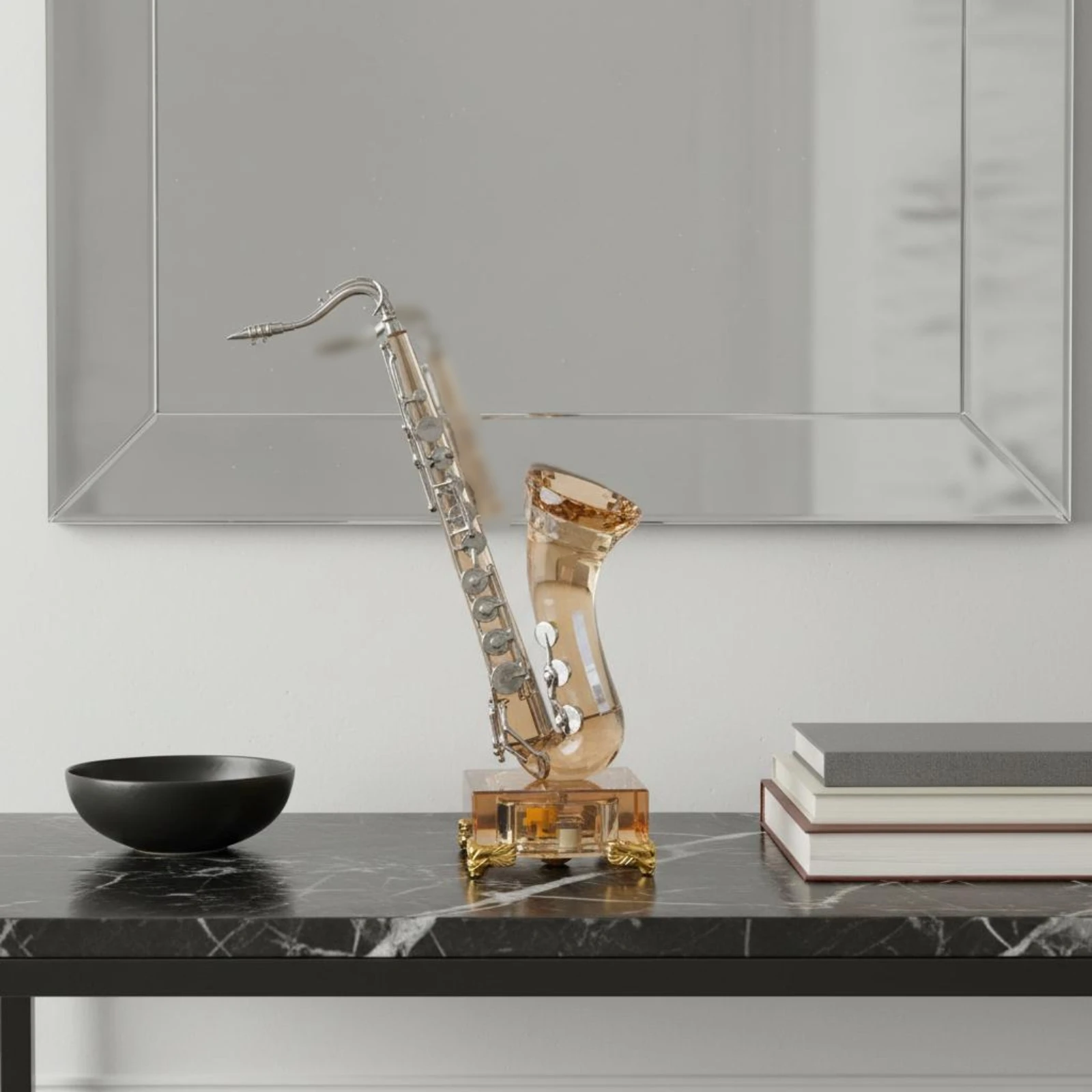 Crystal Saxophone Model Realistic Design Mini Saxophone Ornament Decorative Instrument Figurine Luxury Look Home Decor
