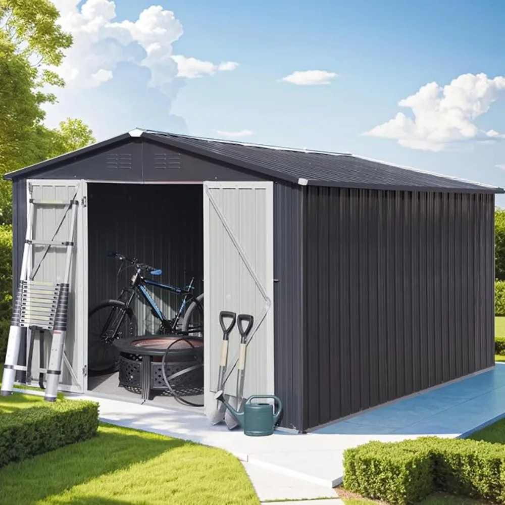 

10X8 FT, All Weather Large Metal Foundation Shed,Heavy Duty Tool Sheds Storage House with Lockable Doors & Air Vent