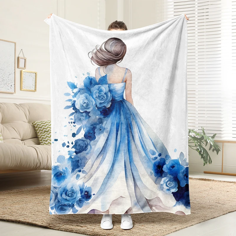 

Girl Quinceanera Blue Flannel Blanket Fluffy Cozy Throw Adult Nap Blankets Soft Bedding Sofa Blanket for Party Home Decorations