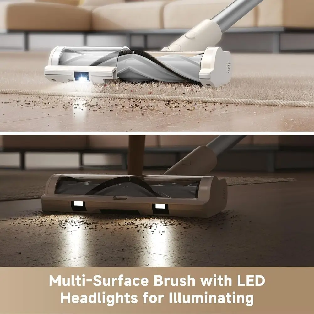Potente aspirapolvere senza fili da 120 AW, autonomia di 60 minuti, anti-groviglio, luci a LED, ideale per peli di animali domestici e tutti i piani