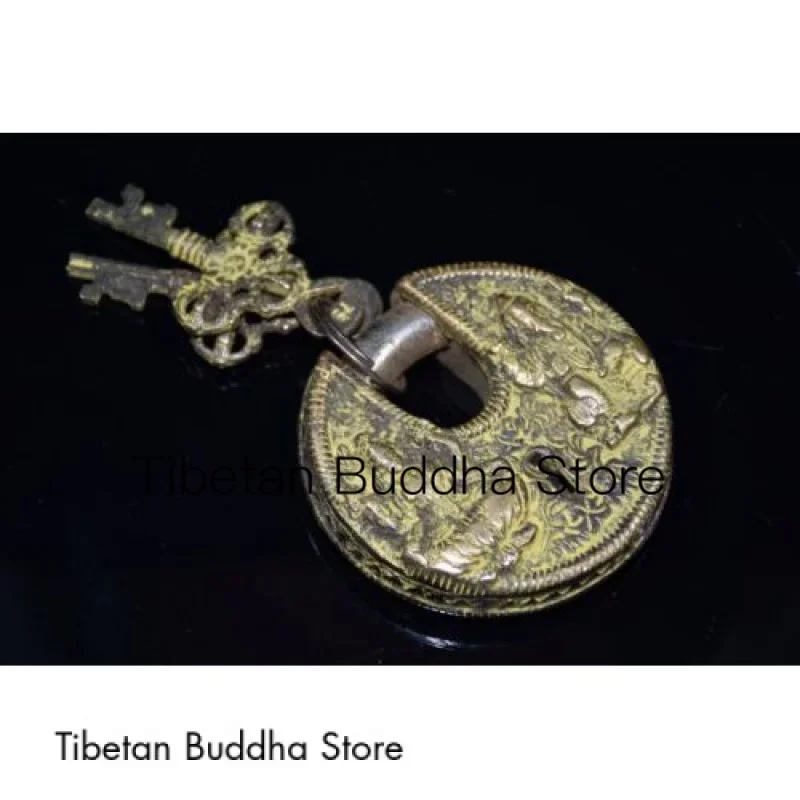 3.1“ Old China Bronze Handmade Carved Auspicious Like the GodWealth statue Lock