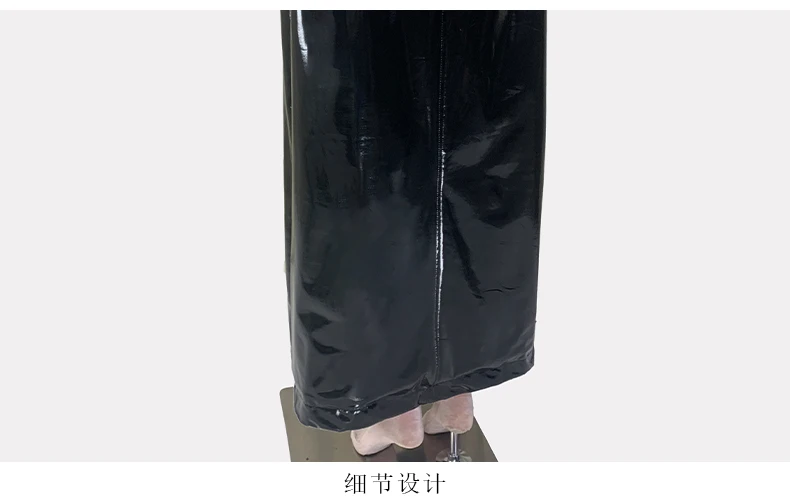 Nerazzurri Autumn Extra Long Shiny Black Soft Patent Pu Leather Trench Coat for Women with Hood Double Breasted European Fashion