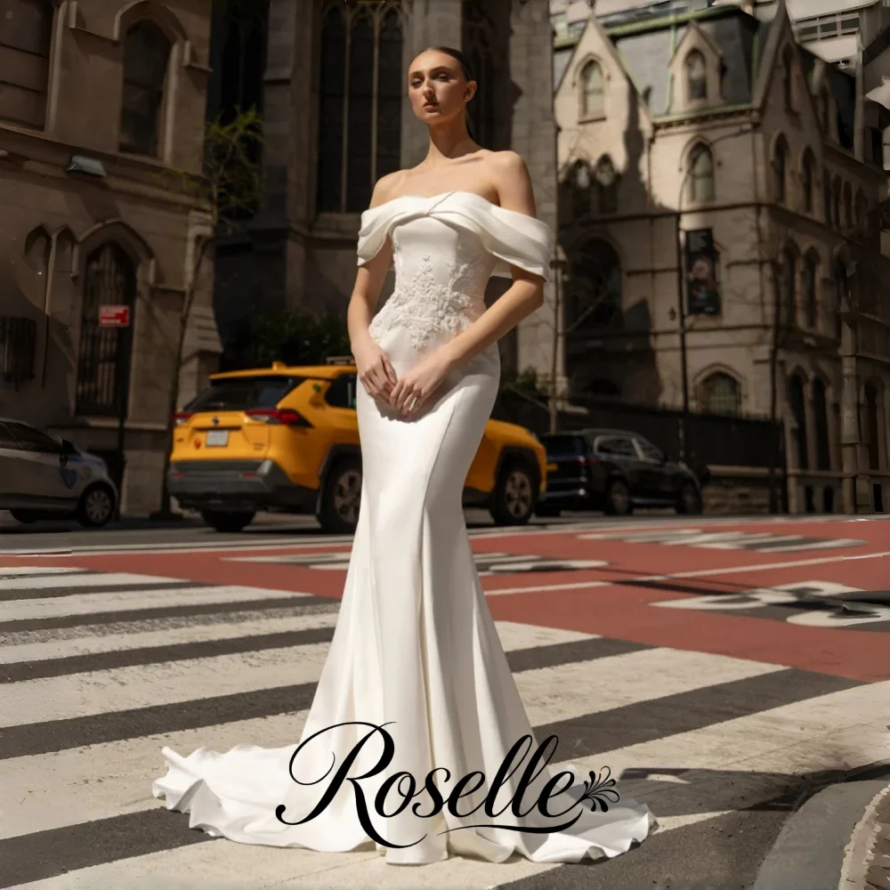 ROSELLE Off Shoulder Mermaid Beading Wedding Dress Strapless Open Back Appliques 2026 Bridal Gown Customized свадебное платье