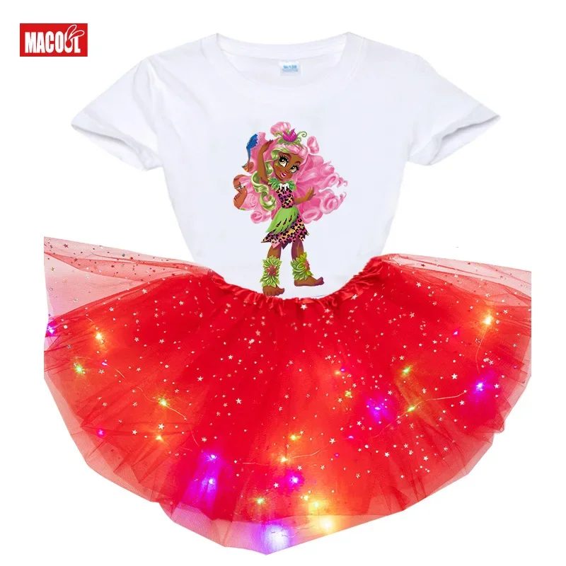 

Girl tutu sets Monter Boll Outfits Tutu Long Sleeved Shirt Set Party Shirt Suit Rainbow Light Dress Kids Clothing Outfit Skirt