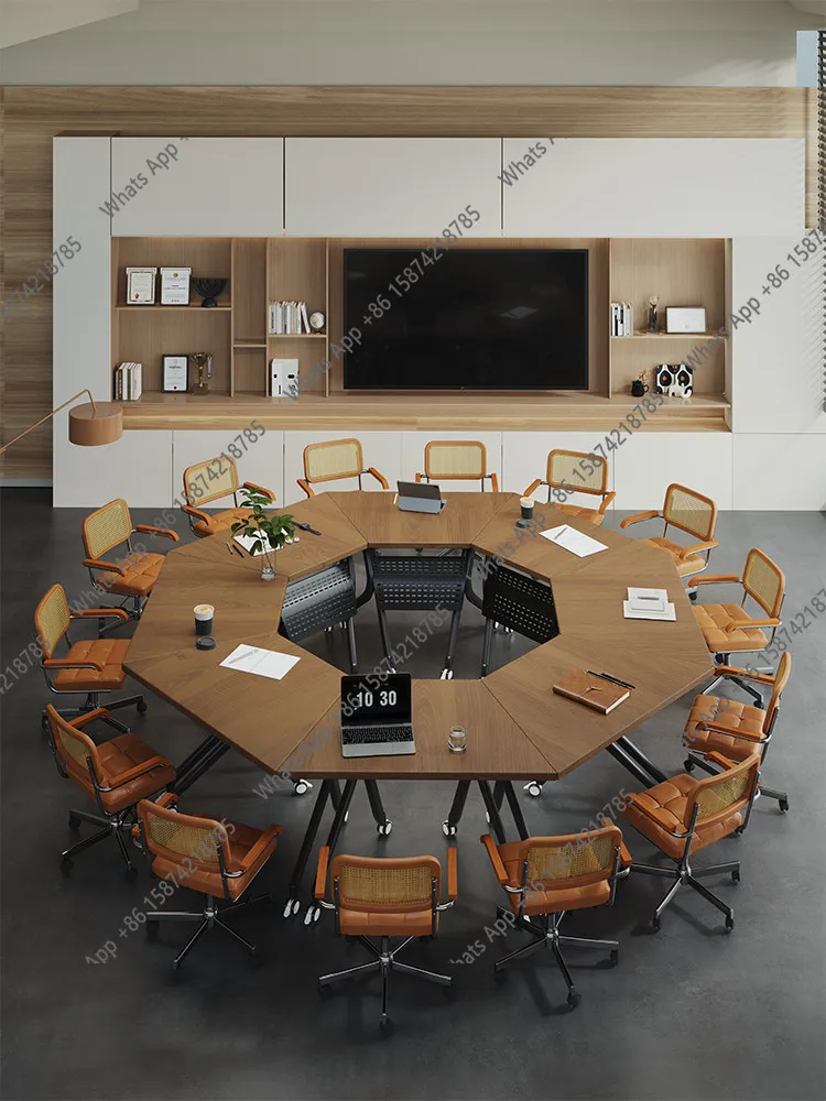 High-end solid wood large 10-person folding conference table movable free combination negotiation training table designer