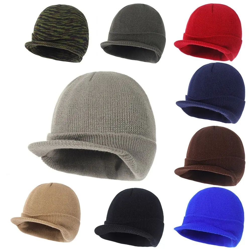 Fashion Thickened Men Knitted Cap Windproof Neck Warmer Big Brim Hat Ear Protection Duck Tongue Hat Cycling