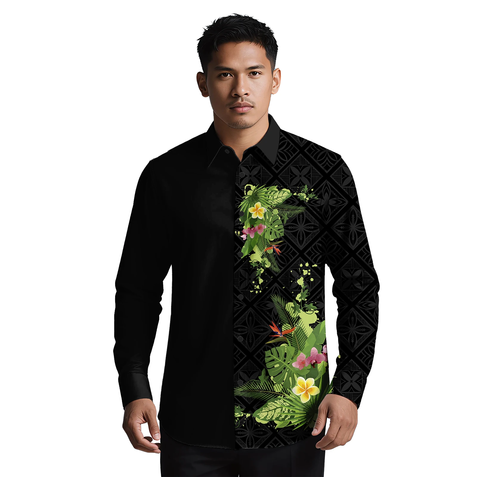 Ropa personalizada de diseñador para hombre, venta al por mayor, camisas informales con estampado Floral de Isla Hawaiana para hombre, camisa con botones polinesia samoana