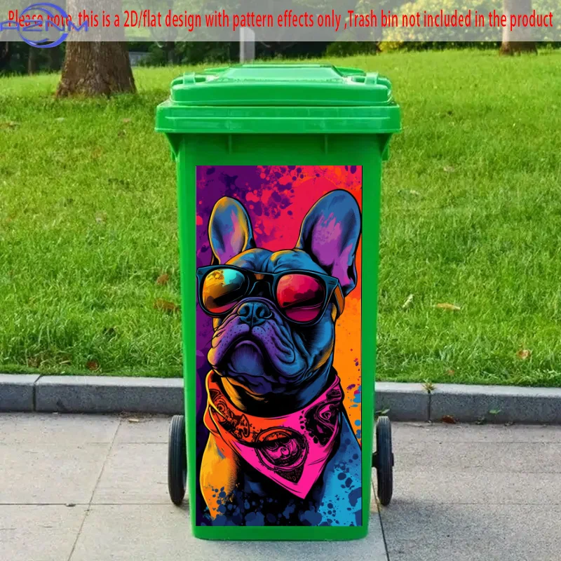 1pc French Bulldog Fashion Glasses And Colorful Headscarf Self-Adhesive Trash Can Sticker - X inch PVC Decorative Art Sticker