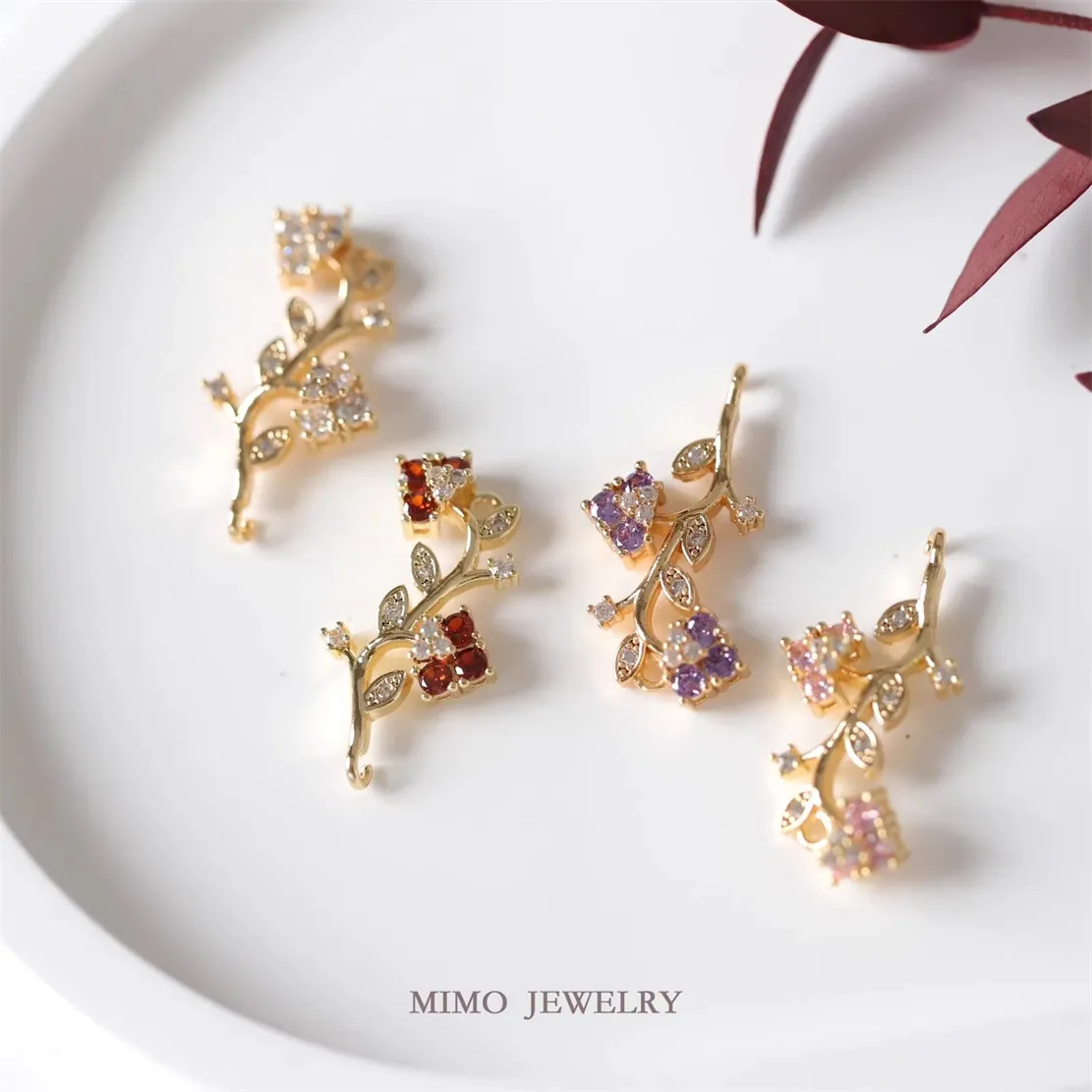

DIY Handmade Accessories with Copper Plated with Real Gold Colorful Double-hanging Flower Fruit and Branch Pendant Connectors