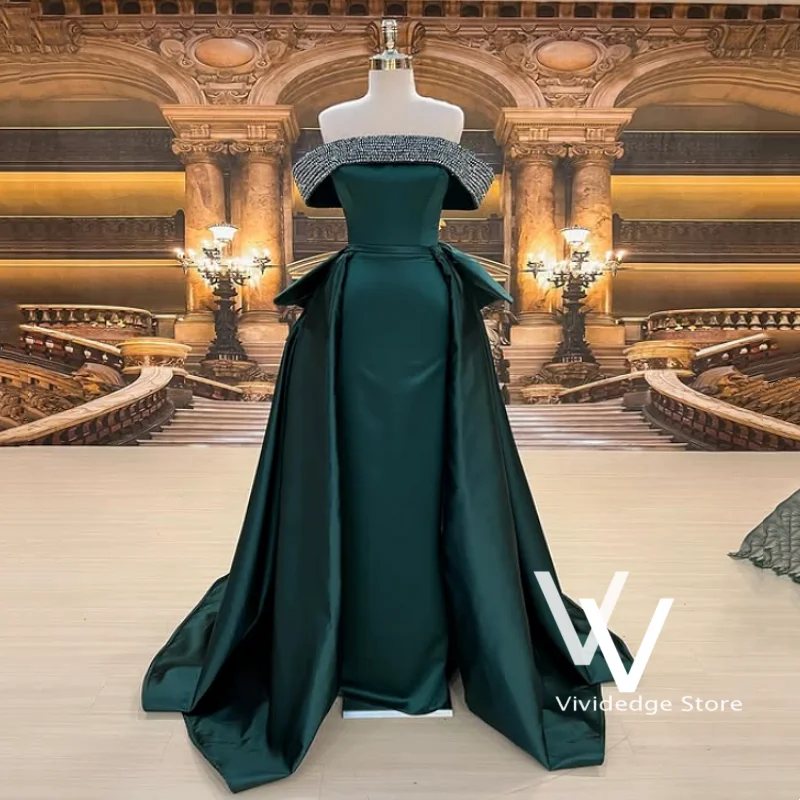 Customized Green Afghan Bridal Dress Off-Shoulder Crystal Detail Exquisite Arabic Henna with Detachable Train Wedding Gown
