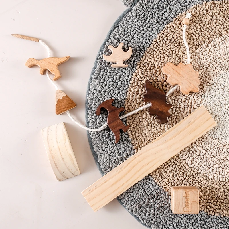 Baby Wooden Montessori Toys Dinosaur Stars Moons Balance Blocks Threading Stacked Educational Infant Games For Kids Puzzle Gifts