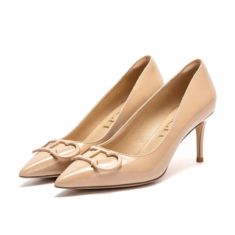 C-H Woman's High Heels Black  New Lacquer Leather Women's Business Wedding Shoes 7cm