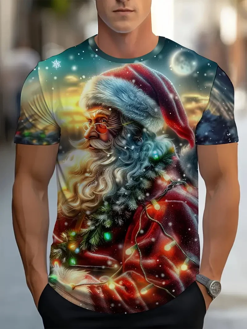 3D Print Santa Claus Men's T Shirt Casual O-neck Short Sleeve Tshirt Tops New Year Party X'mas Clothing Men Christmas Tee