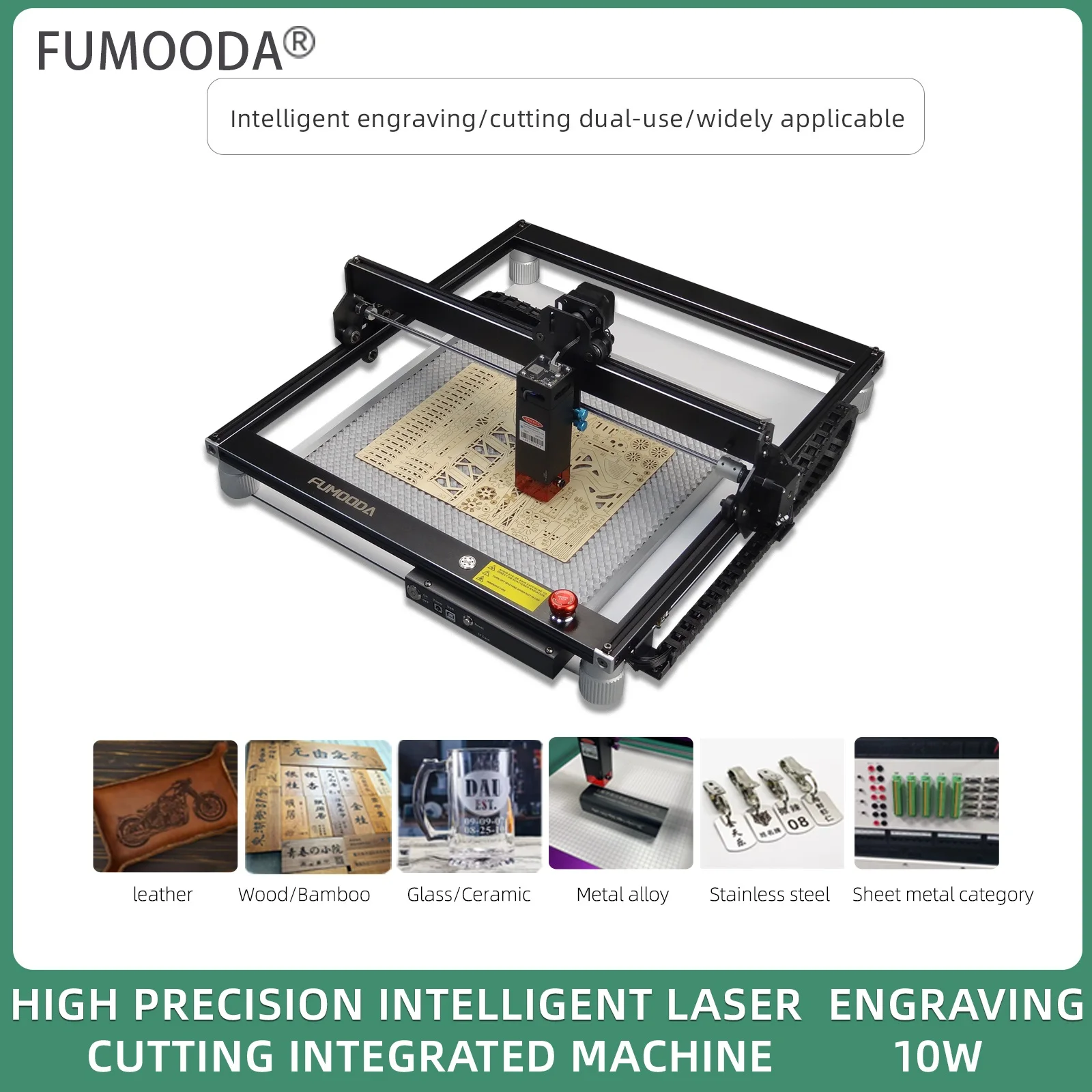 10W Laser Engraver Cutting Engraving Machine Laser Cutter High Precision DIY Tools 400x400mm Area Black Wide Guide Rail