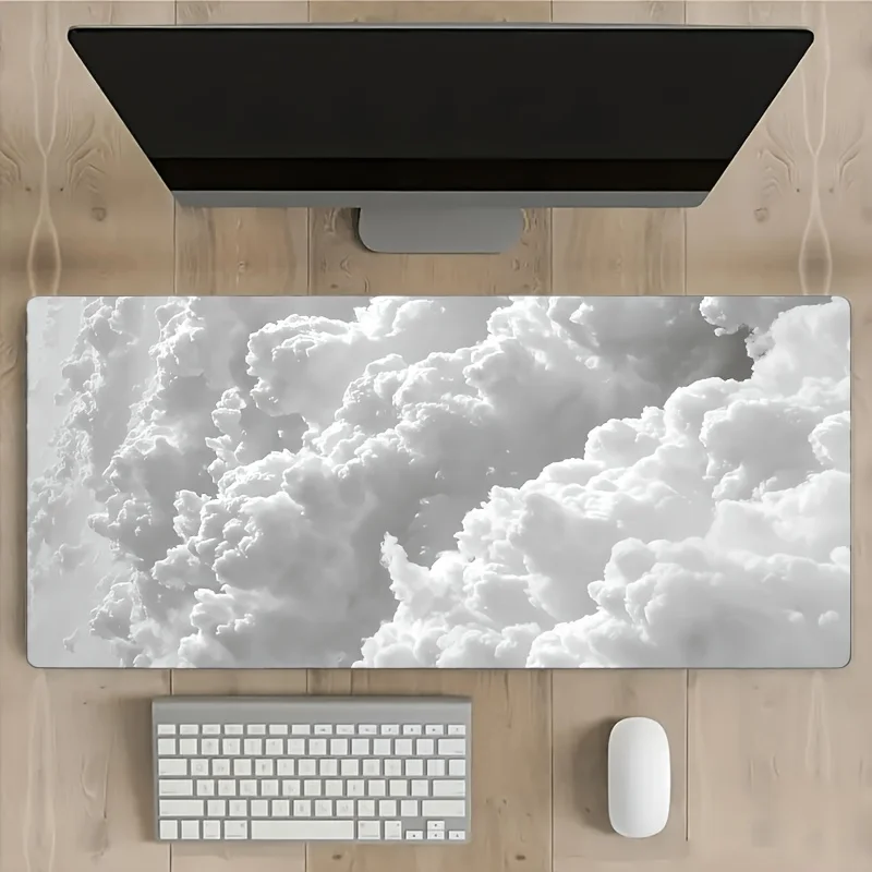 Extra Large White Cloud Mouse Pad- HD Keyboard Mouse Desk Mat, Non-Slip Natural Rubber Base, Office Accessories, Perfect Gift for Boyfriend or Girlfriend, 35.4x
