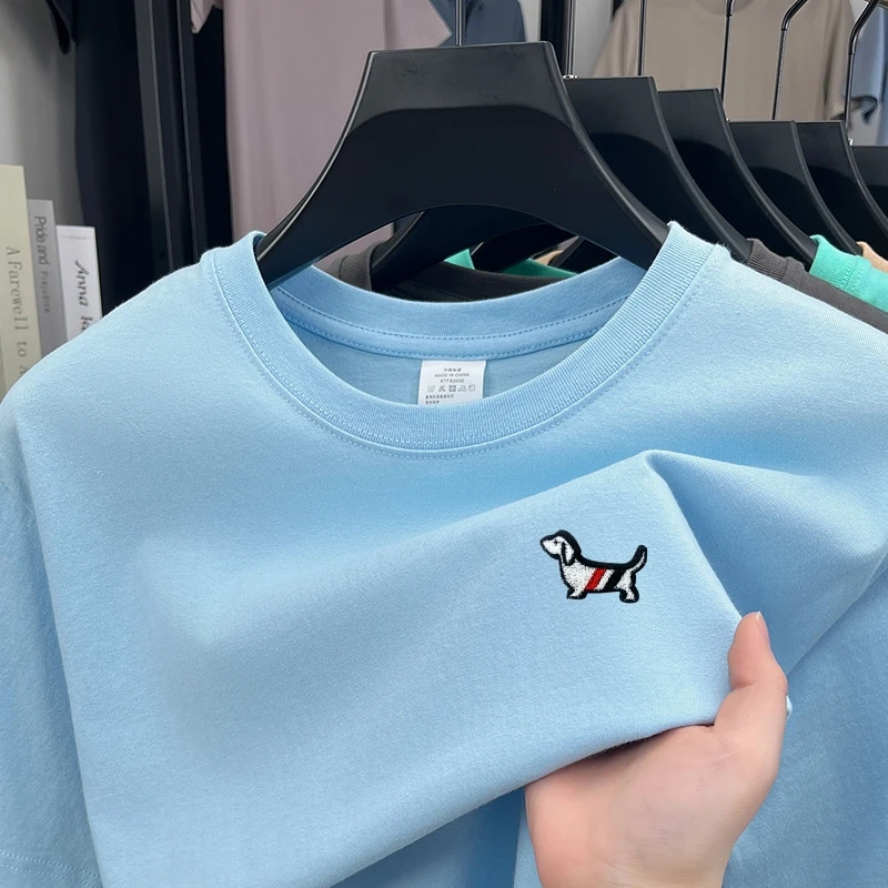 100% Cotton Men Luxury Summer T-Shirt Round Neck Puppy Logo High Quality Breathable Short Sleeve Casual Fashion Men's Clothing
