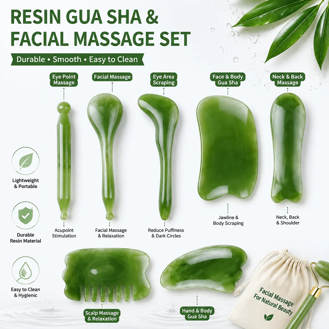 7PCS Guasha Beauty Massage Scraping Massage Scraper Natural Resin GuaSha Tool Massage Tools Set For Face Back And Neck Skin Care