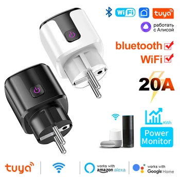 Tuya Smart Life WiFi 20A מתאם EU עם שקע מעקב אחר חשמל, שעון ...
