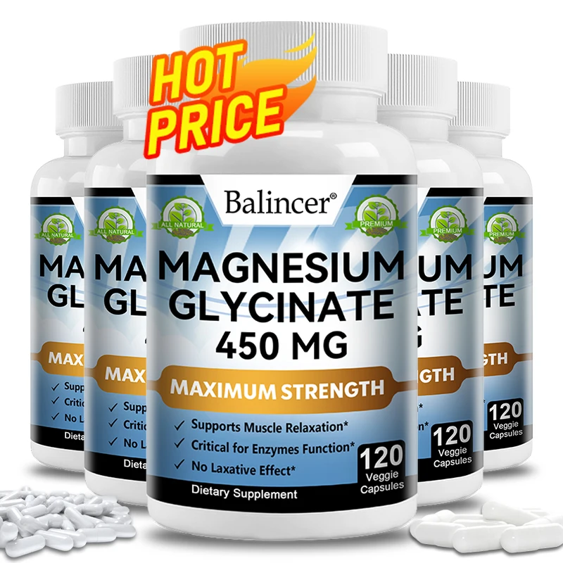 Magnesium Glycinate 450 Mg Maximum Bioavailability Chelated Non-Laxative Vegetarian Supports Muscle, Bone, Heart Non-GMO