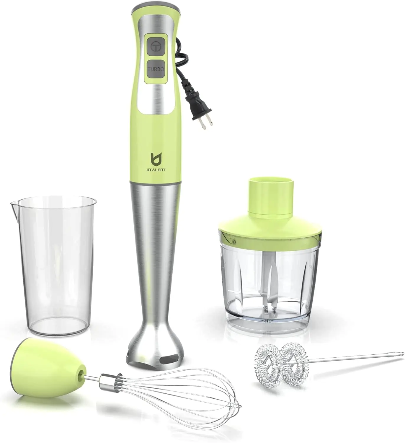 

5-in-1 Hand Blender with 8 Speeds, 500ml Grinder, Milk Frother, Egg Whisk - Green
