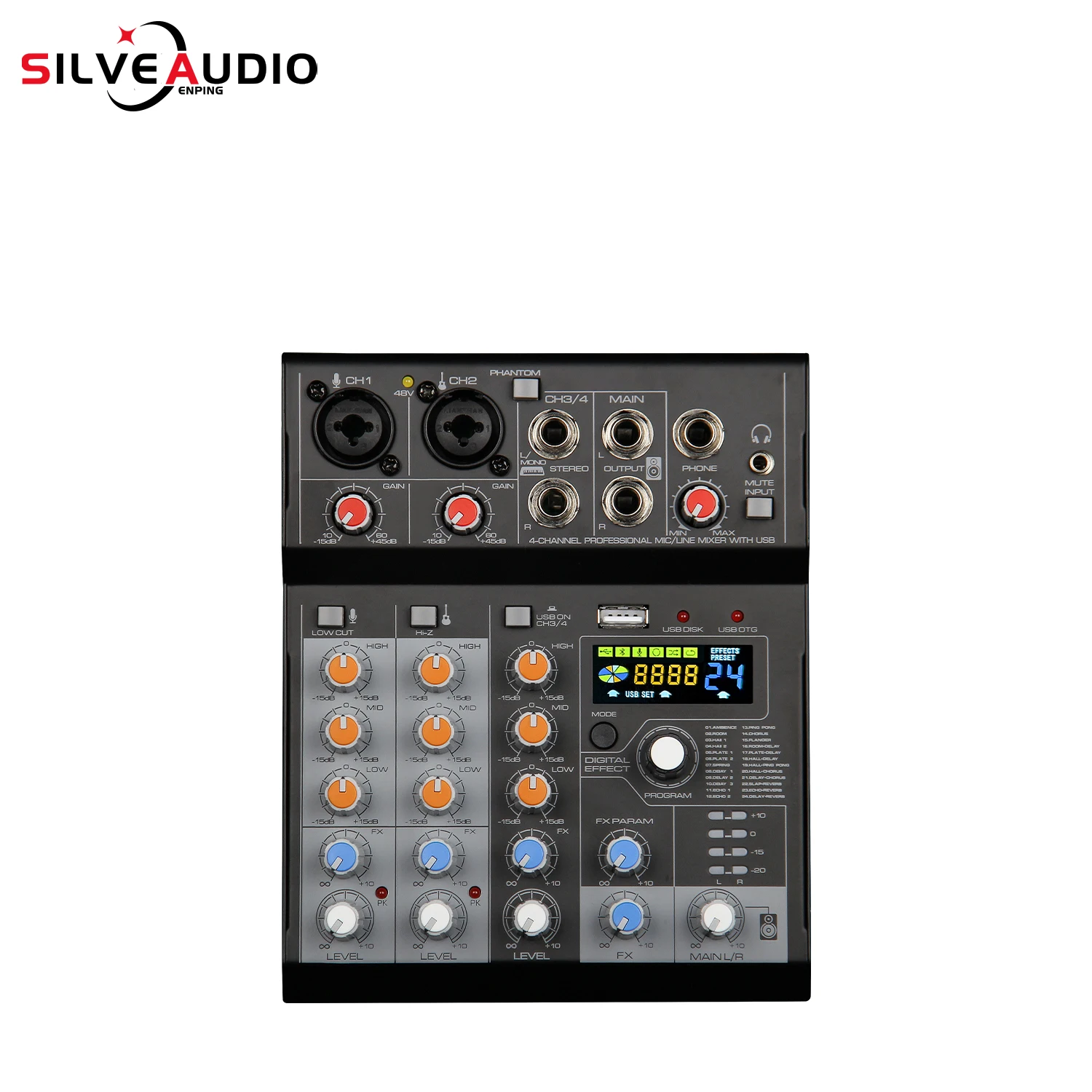 GAX-MQ4 Multi-function 4-channel DJ Mixer with Audio Interface 24DSP BT USB for Outdoor Live Broadcast