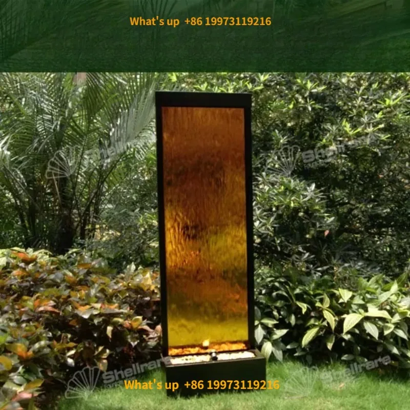 2026 72 inch tall artificial water feature glass water wall stainless steel waterfall fountain outdoor fountain water feature