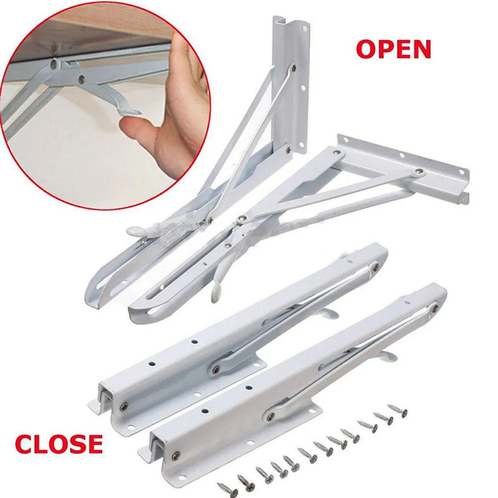 2Pcs 90 Degree Triangle Shelf Bracket Folding Support Bracket Spring Loaded Lock for Radius Pipe Wall Mount Temporary Shelf
