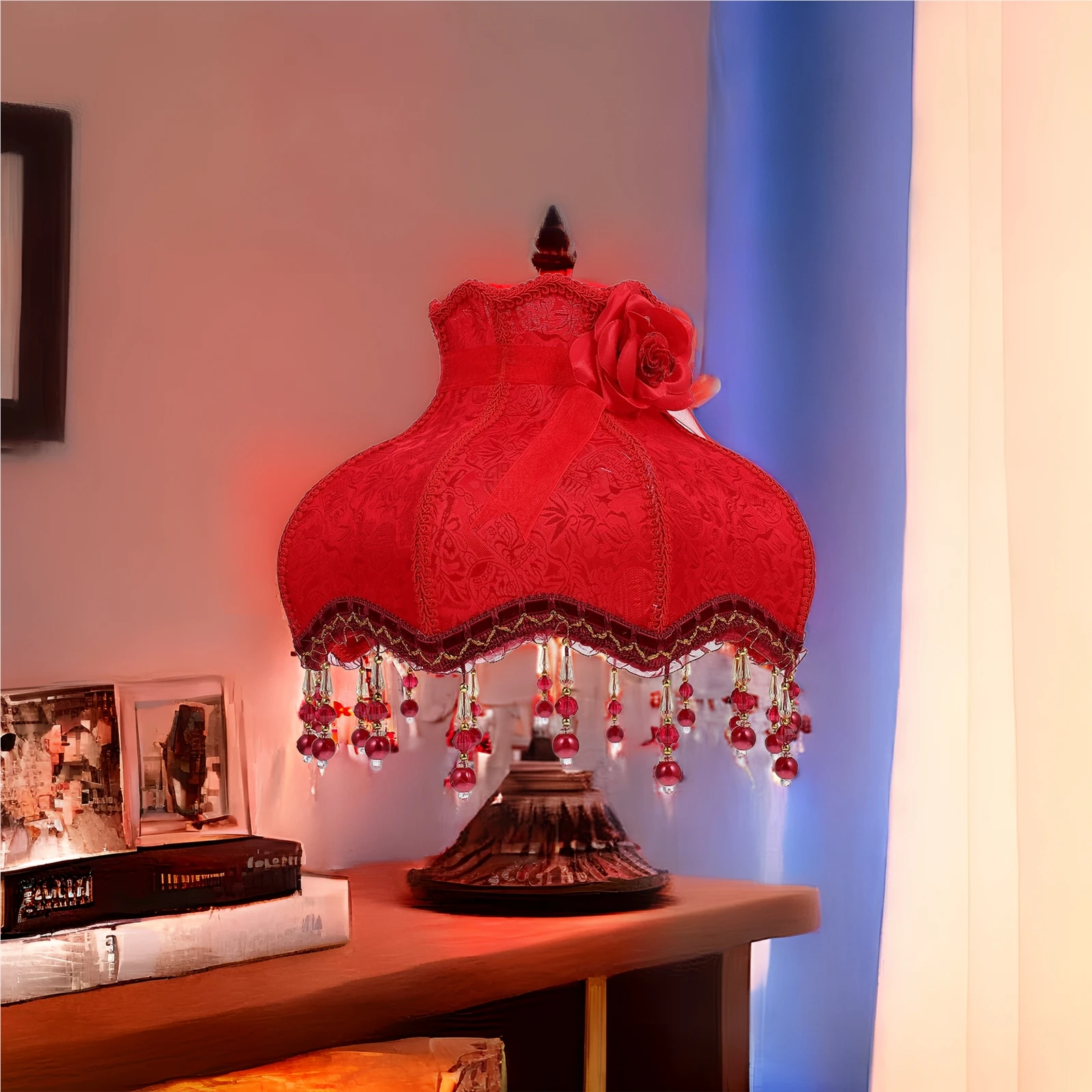 

Retro Lampshade 1 Piece Red European Style Fabric Light Shade Desk Table Floor Lamp Cover Large Vintage Home Decor