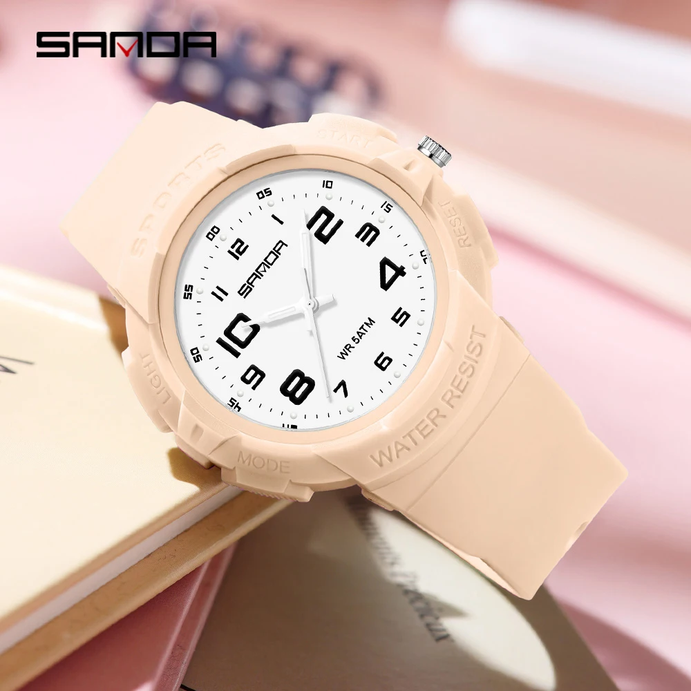 

Sanda 2026 Trendy Design Soft Student Watch TPU Strap 50M Depth Waterproof Quartz Movement Children Fashion Sports Wrist Watch