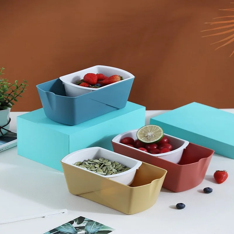 

Double Deck Fruit Plate Drain Basket Household Plastic Candy Plate Boxes Creative Kitchen Living Room Melon Seeds Plate