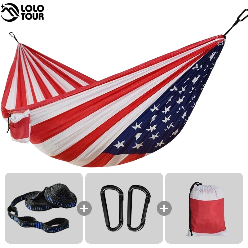 US Flag Hammock For Outdoor Camping Independence Day Gifts Printing Parachute Fabric Sleeping Bed Hammock 106\