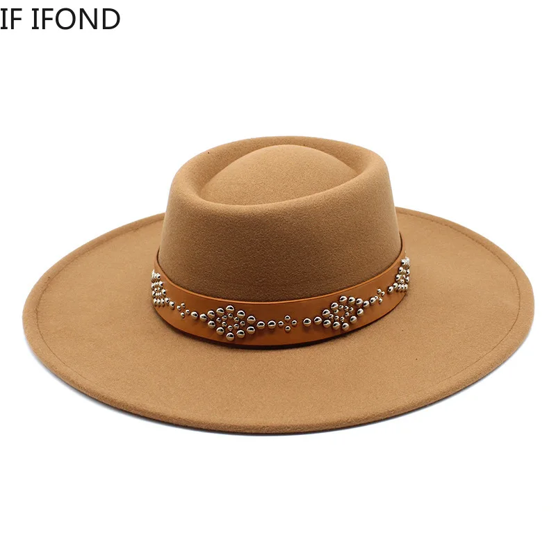 Nowe kapelusze Fedora dla kobiet 9.5cm Szerokie rondo Khaki Czarny filcowy kapelusz do sukienki Panama Church Men Jazz Hat Sombreros De Mujer
