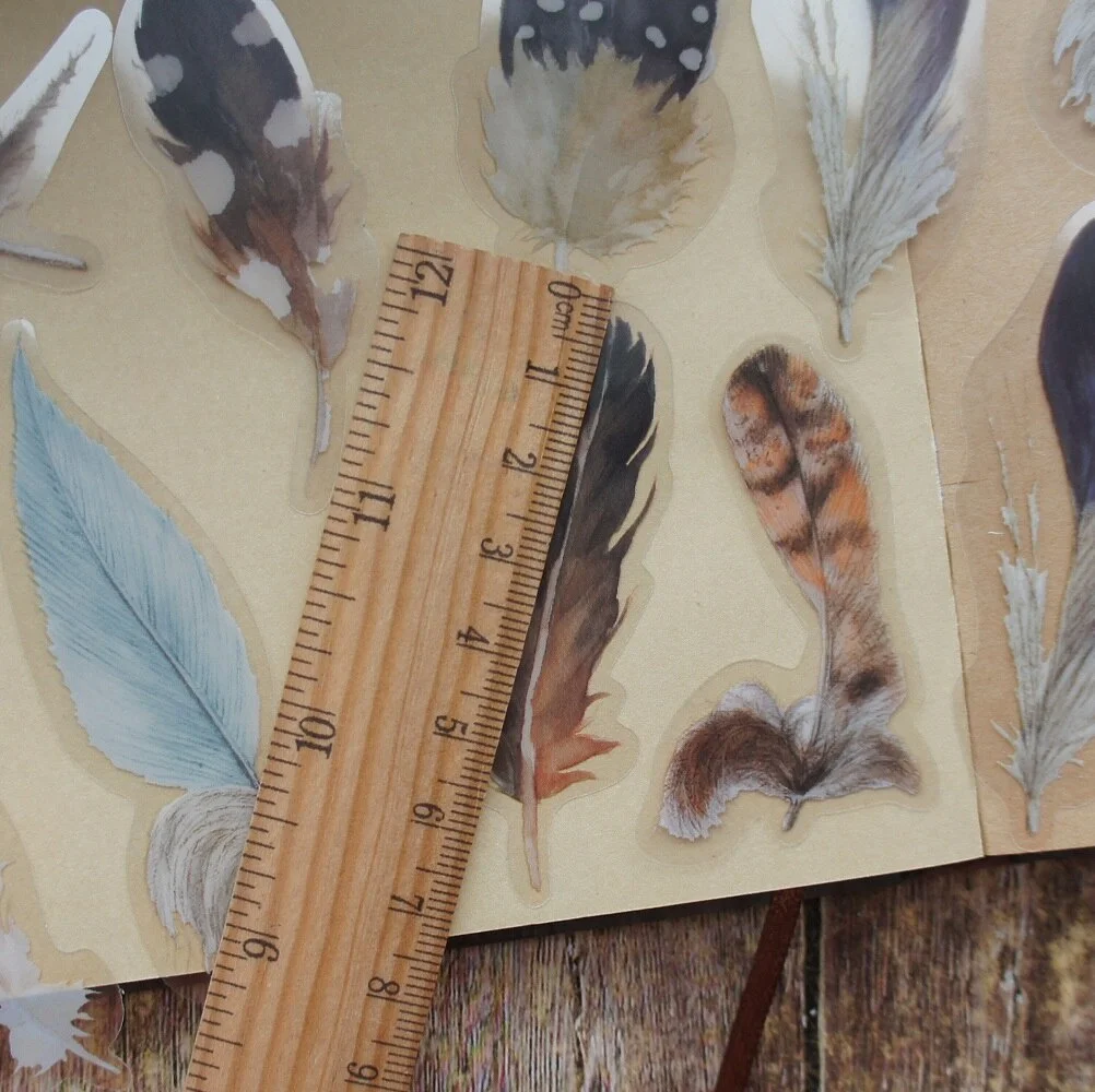 40pcs MIX Size Flying Colorful Feathers Style PVC Sticker Scrapbooking DIY Gift Packing Label Decoration Tag