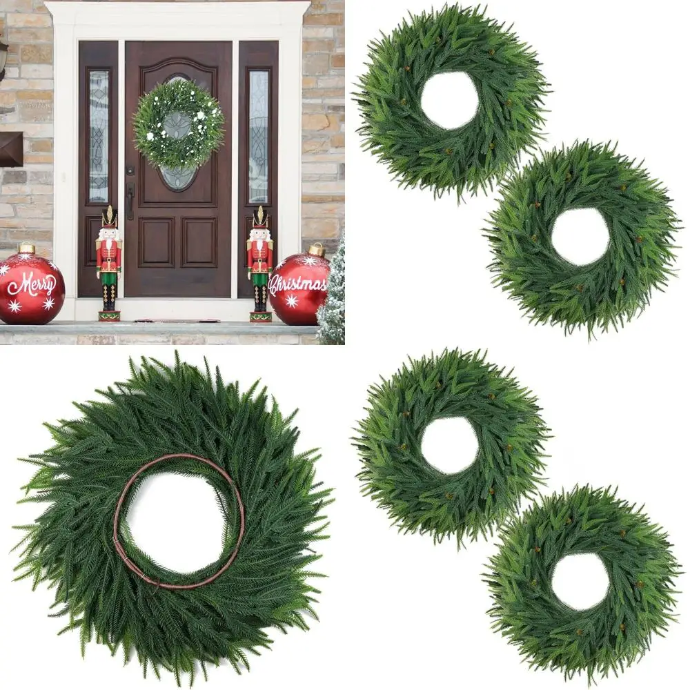 

Набор 24-дюймовых рождественских венков, комплект из двух венков, венки для входной двери Norfolk из сосны, праздничные украшения для внутреннего и наружного зимнего моря