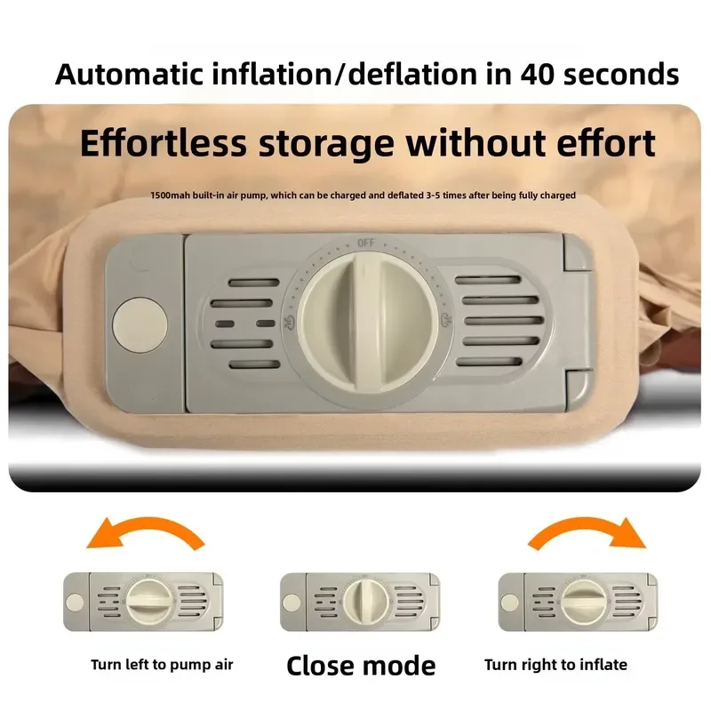 Self-Inflating Sponge Camping Pad Built-in Air Pump Portable Inflatable Mattress With One-Click Inflation & Deflation Function
