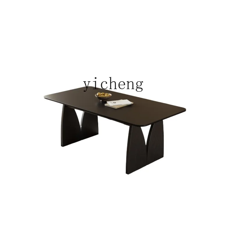 

TQH solid wood dining table household small apartment modern minimalist rectangular rock slab dining table and chair combination