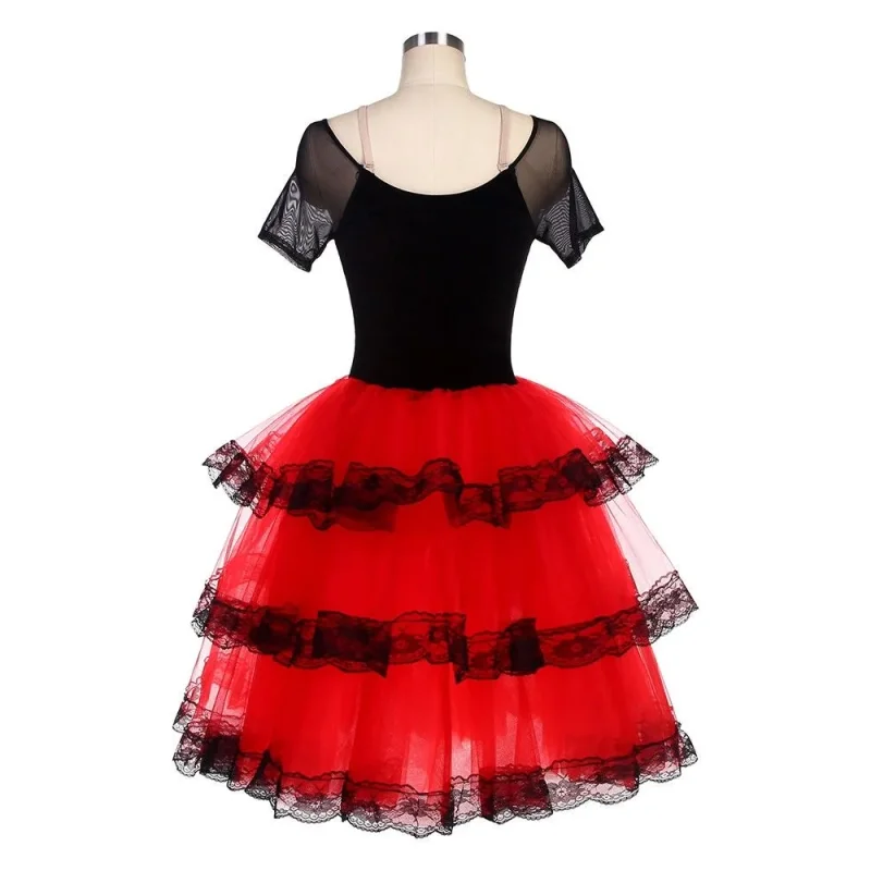 Abito da balletto Tutu da balletto professionale lungo da donna per ragazze Bambini Costumi da ballerina rossa Abito da ballo spagnolo per donne adulte