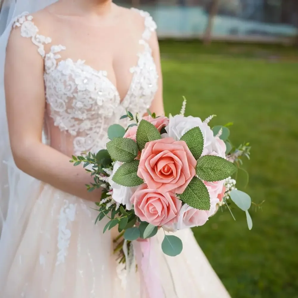 

25PCS Lifelike Foam Artificial Flowers with Stems Floral Arrangements Fake Roses Boxed DIY Bouquets Party Centerpieces