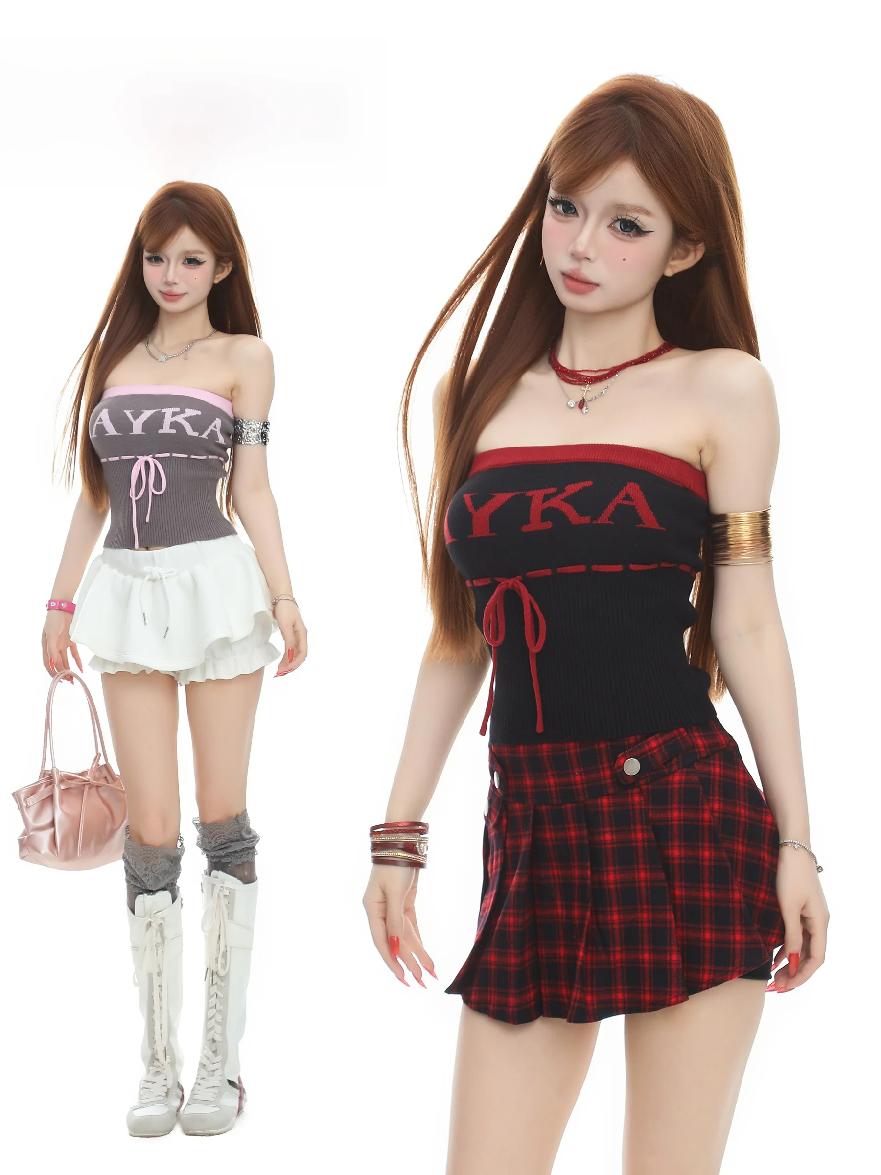 

Женский летний облегающий вязаный укороченный топ BASTERDS American Style Hot Girl Color Block с открытыми плечами