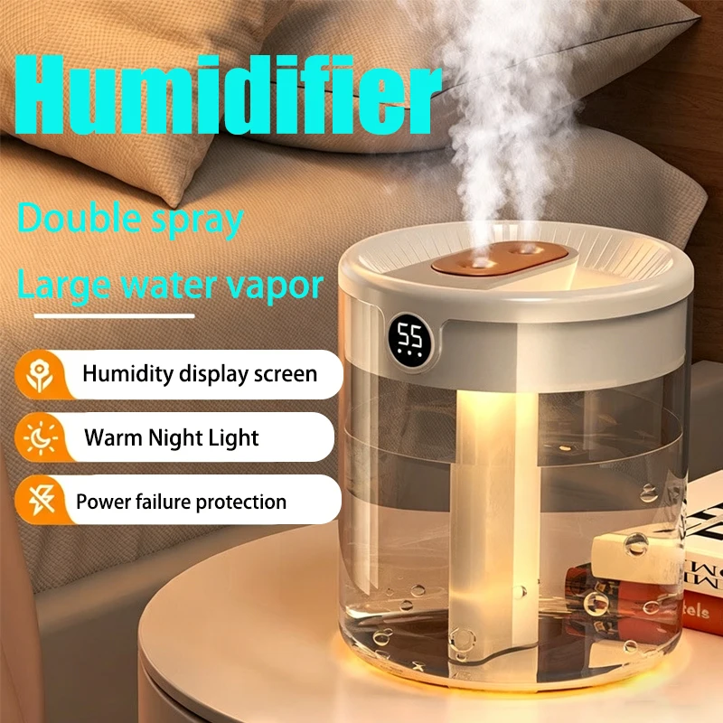 Air Humidifier Household Light Sound 2L Dual Spray Large Capacity Night Light Digital Display Atomizer For Bedroom Office