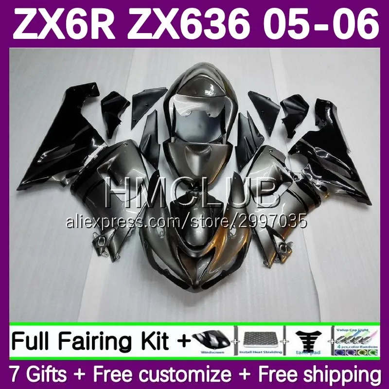 Fairing Kit For KAWASAKI NINJA ZX 6R 600 636 6 R ZX636 ZX6R 05 06 100No.69 ZX600 600CC ZX-6R ZX-636 2005 2006 Body Silver flames