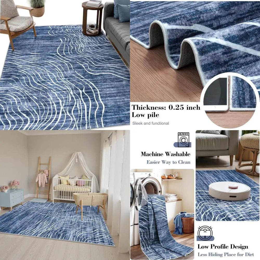 

Темно-синий абстрактный коврик 6x9, моющийся и нескользящий для спальни, гостиной, детской комнаты и игровой комнаты
