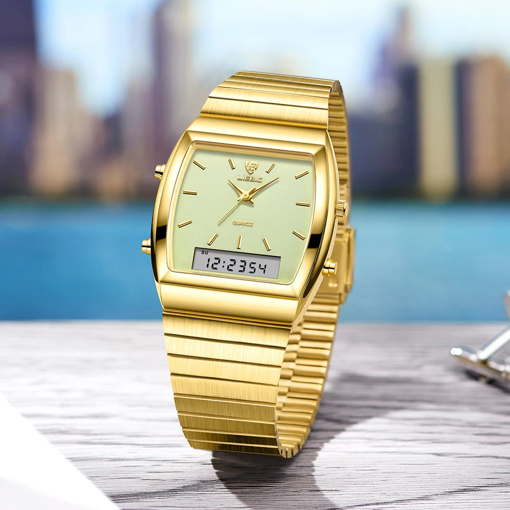 

Модные водонепроницаемые кварцевые наручные часы Time Week, деловые цифровые часы с двойным дисплеем для мужчин, Relogio Masculino