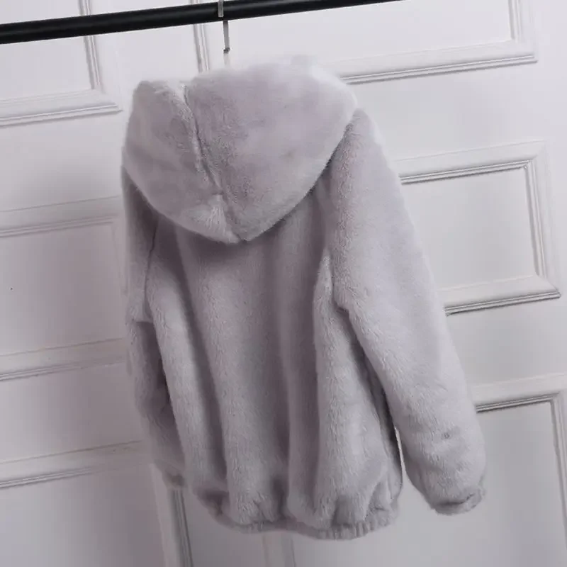 Plush imitation fur coat women 2023 new thin short coat winter thickened hooded