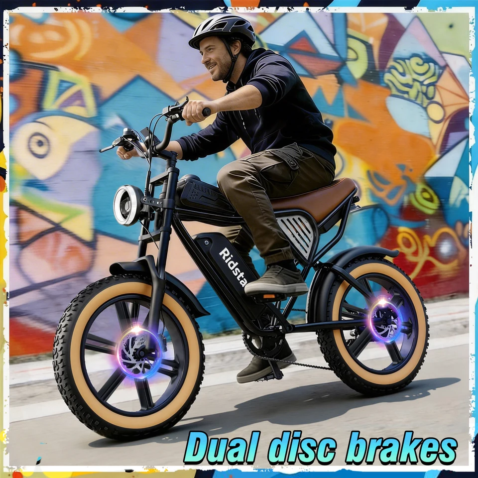 Ridstar Electric Bike for Adults Peak 1500W 31 MPH Battery 48V 15.6Ah 20"*4 Fat Tire 7-Speed Full Suspension Electric Dirt Bike image 5