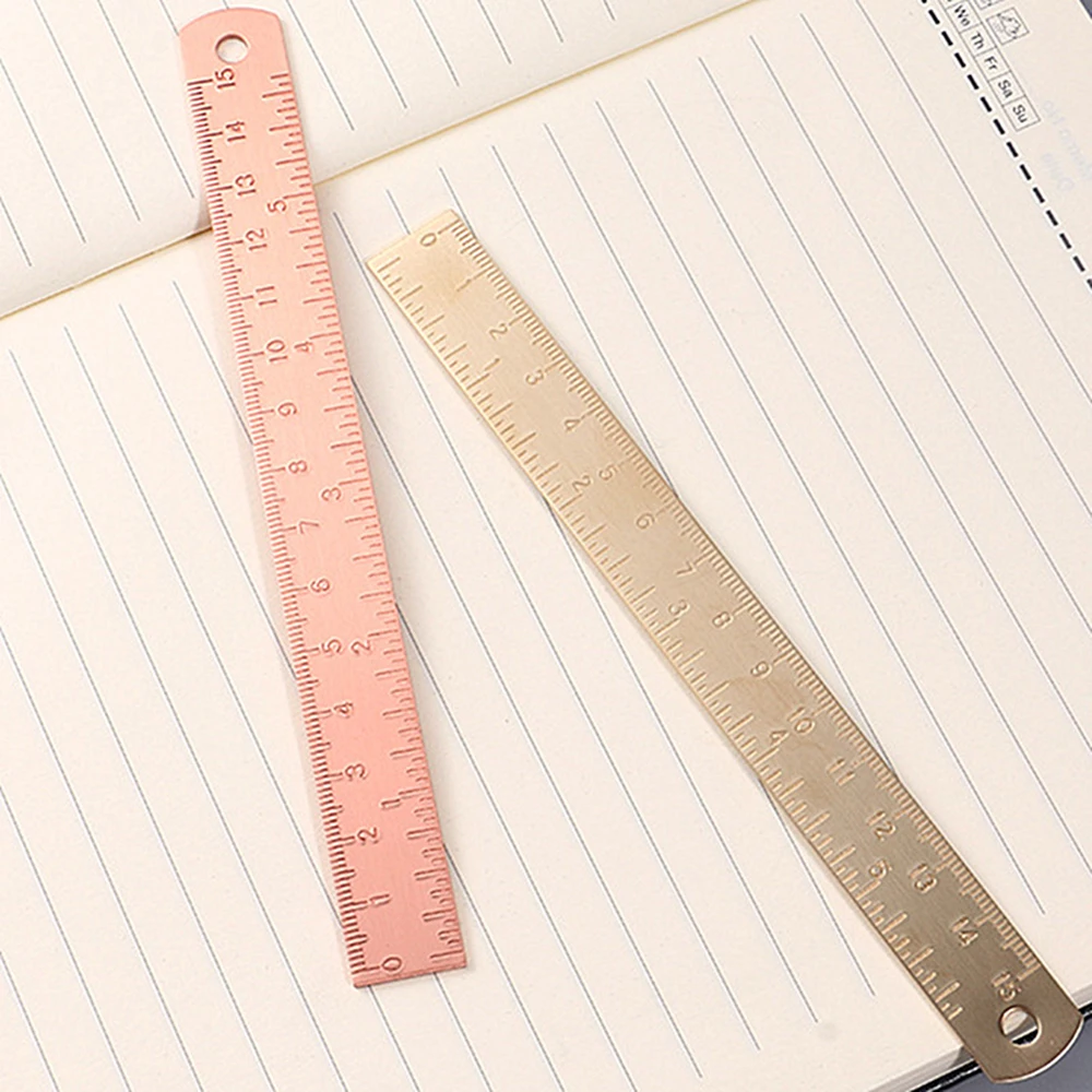 Unisex Stationery Bookmark Students Drawing Ruler for School Office Brass Straight Ruler Learning Measuring Ruler