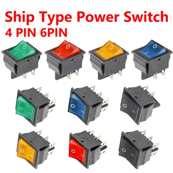 5/20/100ชิ้นสวิตช์โยก KCD4 4พิน/6พินเปิด-ปิด2ตำแหน่งอุปกรณ์ไฟฟ้าพร้อมไฟสวิทช์ไฟ16A250VAC/20A125VAC